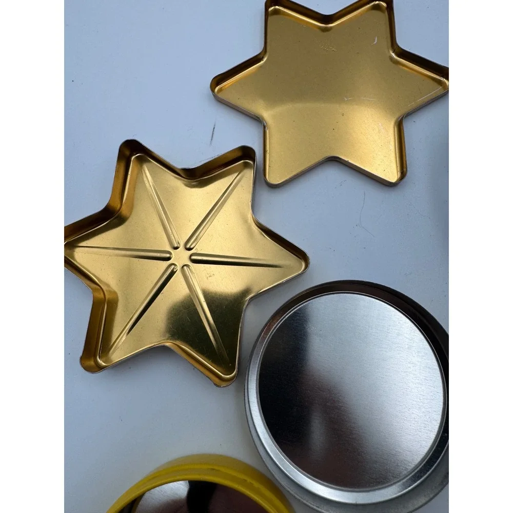 Vintage Metal Tin Lot Sucrets Elizabeth Arden Sunflowers Christmas Star 4pc
